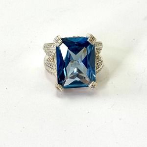 Statment Ring women’s S  Blue Topaz Rhodium Over SS 925 Ring. 15.00‎ ctw